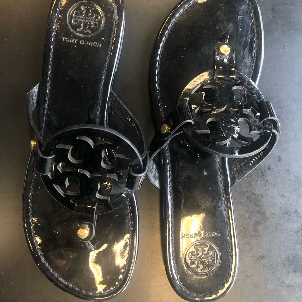 Tory Burch black sandals patent leather